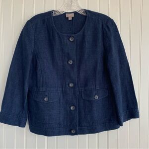 J. Jill Women's Navy, 100% Linen Jacket SIZE SMALL
